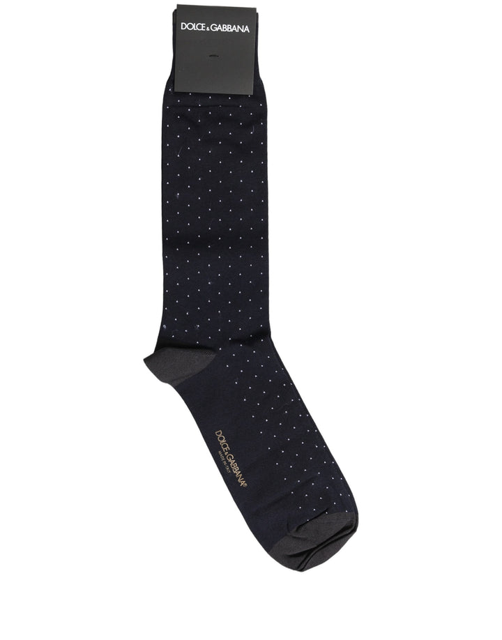Dolce &amp; Gabbana Men Black Cotton Polka Dot Mid Calf Accessory Socks
