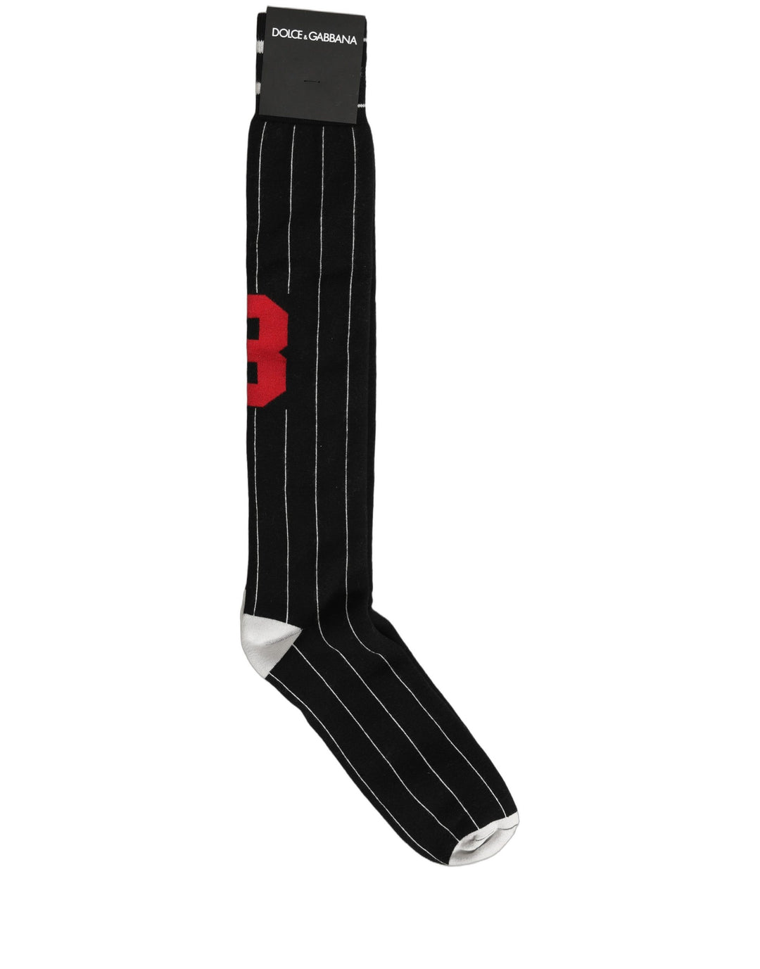 Dolce &amp; Gabbana Men Black Pinstripe Logo Knee High Accessory Socks