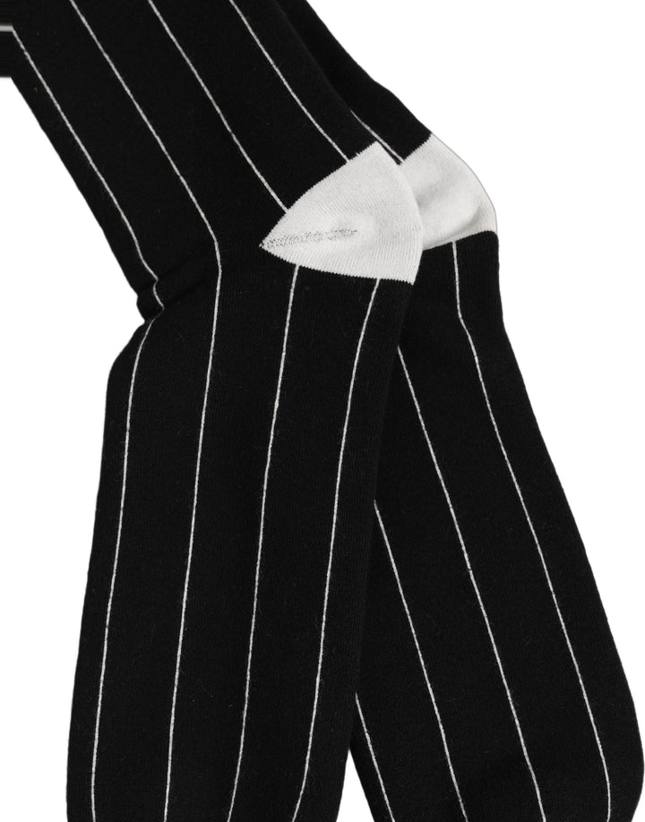 Dolce &amp; Gabbana Men Black Pinstripe Logo Knee High Accessory Socks