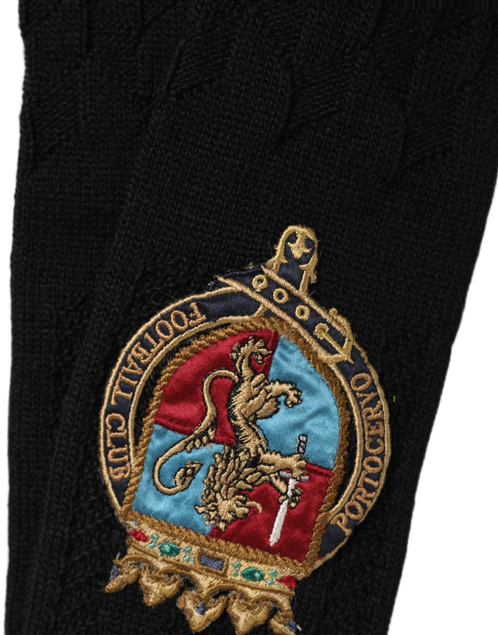 Dolce &amp; Gabbana Men Black Wool Crest Logo Knee High Accessory Socks