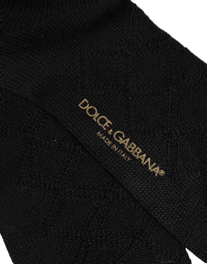 Dolce &amp; Gabbana Men Black Wool Crest Logo Knee High Accessory Socks