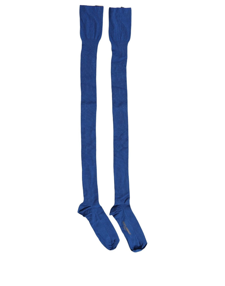 Dolce &amp; Gabbana Blue Viscose Knitted Thigh High Accessory Socks