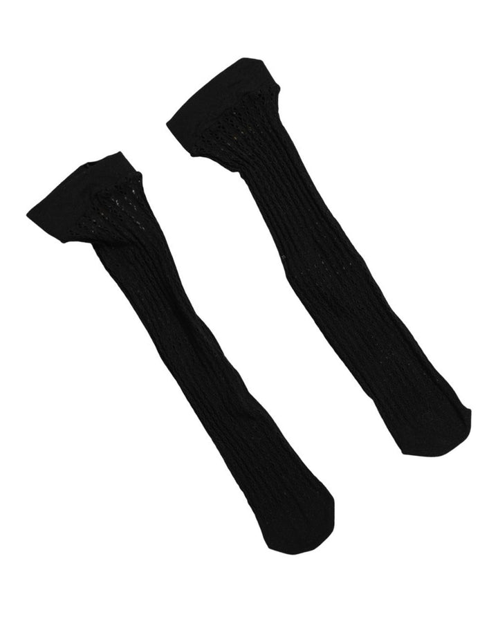 Dolce &amp; Gabbana Black Nylon Logo Calf Long Women Accessory Socks