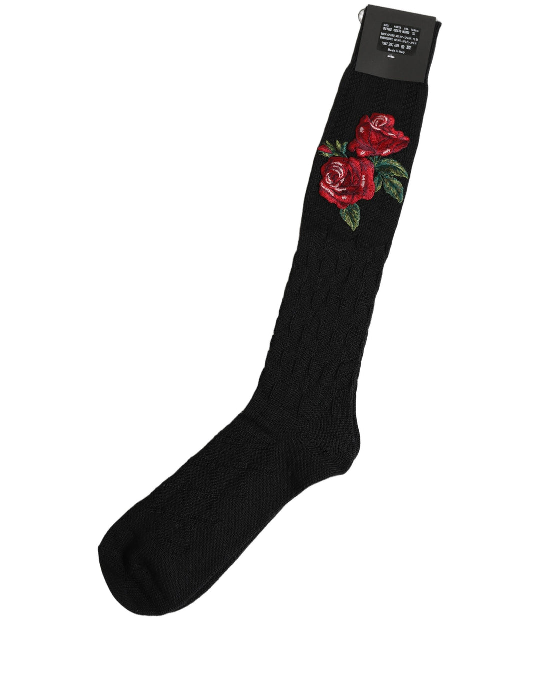 Dolce &amp; Gabbana Black Wool Floral Over The Calf Accessory Socks