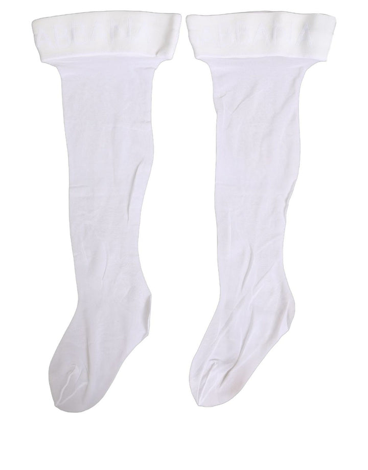 Dolce &amp; Gabbana .White Nylon Logo Calf Long Women Accessory Socks