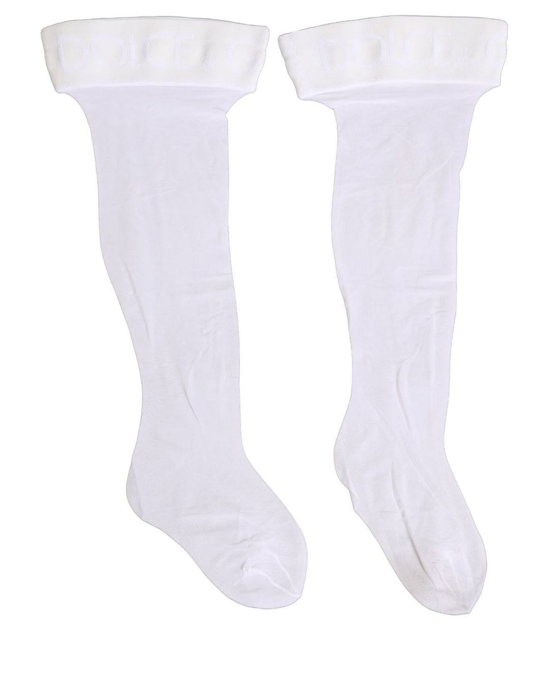 Dolce &amp; Gabbana .White Nylon Logo Calf Long Women Accessory Socks