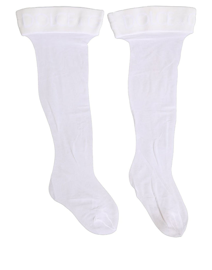 Dolce &amp; Gabbana .White Nylon Logo Calf Long Women Accessory Socks