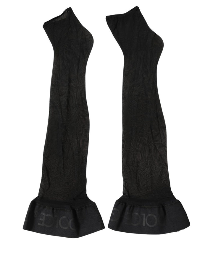 Dolce &amp; Gabbana Black Nylon Logo Calf Long Women Accessory Socks