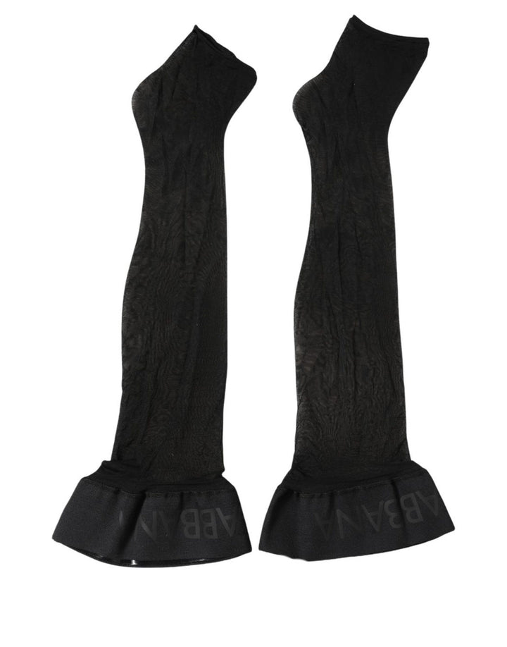 Dolce &amp; Gabbana Black Nylon Logo Calf Long Women Accessory Socks