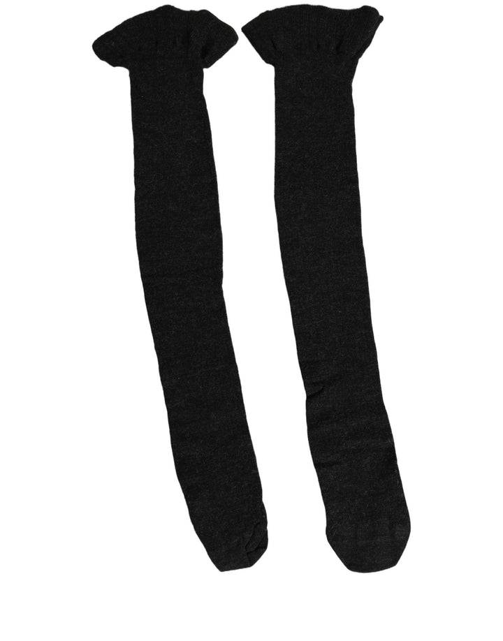 Dolce &amp; Gabbana Black Wool Logo Calf Long Women Accessory Socks