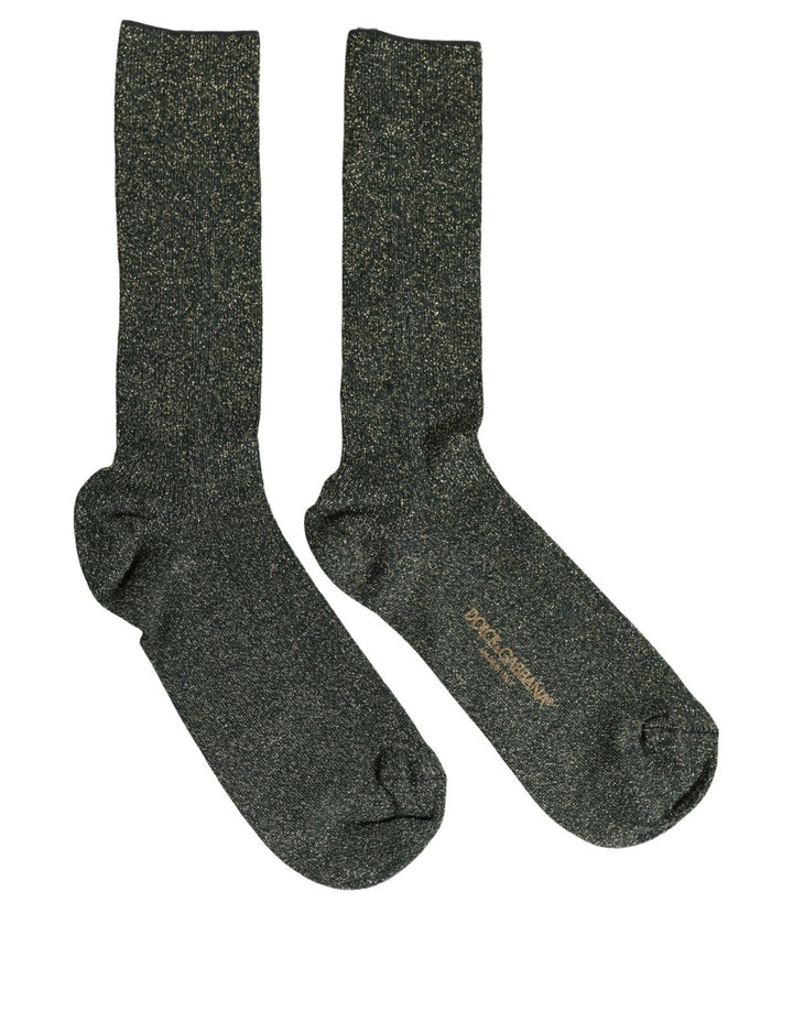Dolce &amp; Gabbana Dark Green Viscose Logo Mid Calf Accessory Socks