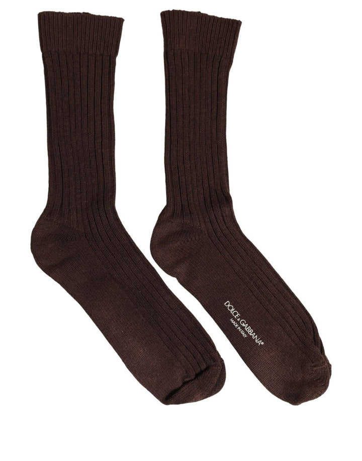 Dolce &amp; Gabbana Dark Brown Wool DG Logo Mid Calf Accessory Socks