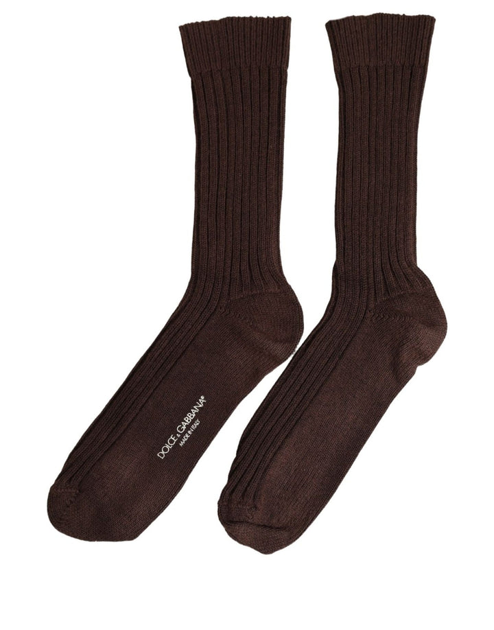 Dolce &amp; Gabbana Dark Brown Wool DG Logo Mid Calf Accessory Socks
