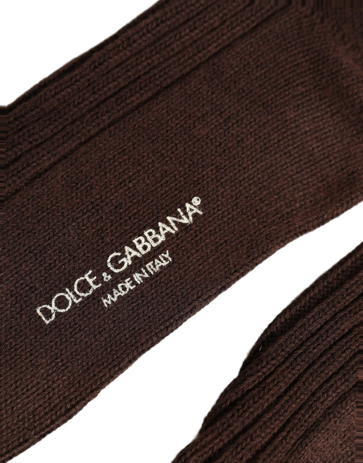 Dolce &amp; Gabbana Dark Brown Wool DG Logo Mid Calf Accessory Socks