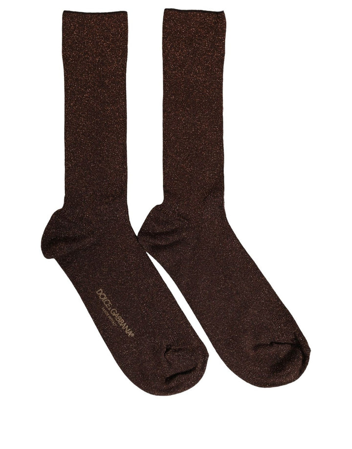Dolce &amp; Gabbana Dark Brown Viscose Logo Mid Calf Accessory Socks