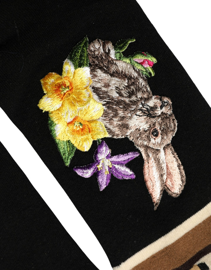 Dolce &amp; Gabbana Black Rabbit Floral Wool Mid Calf Accessory Socks