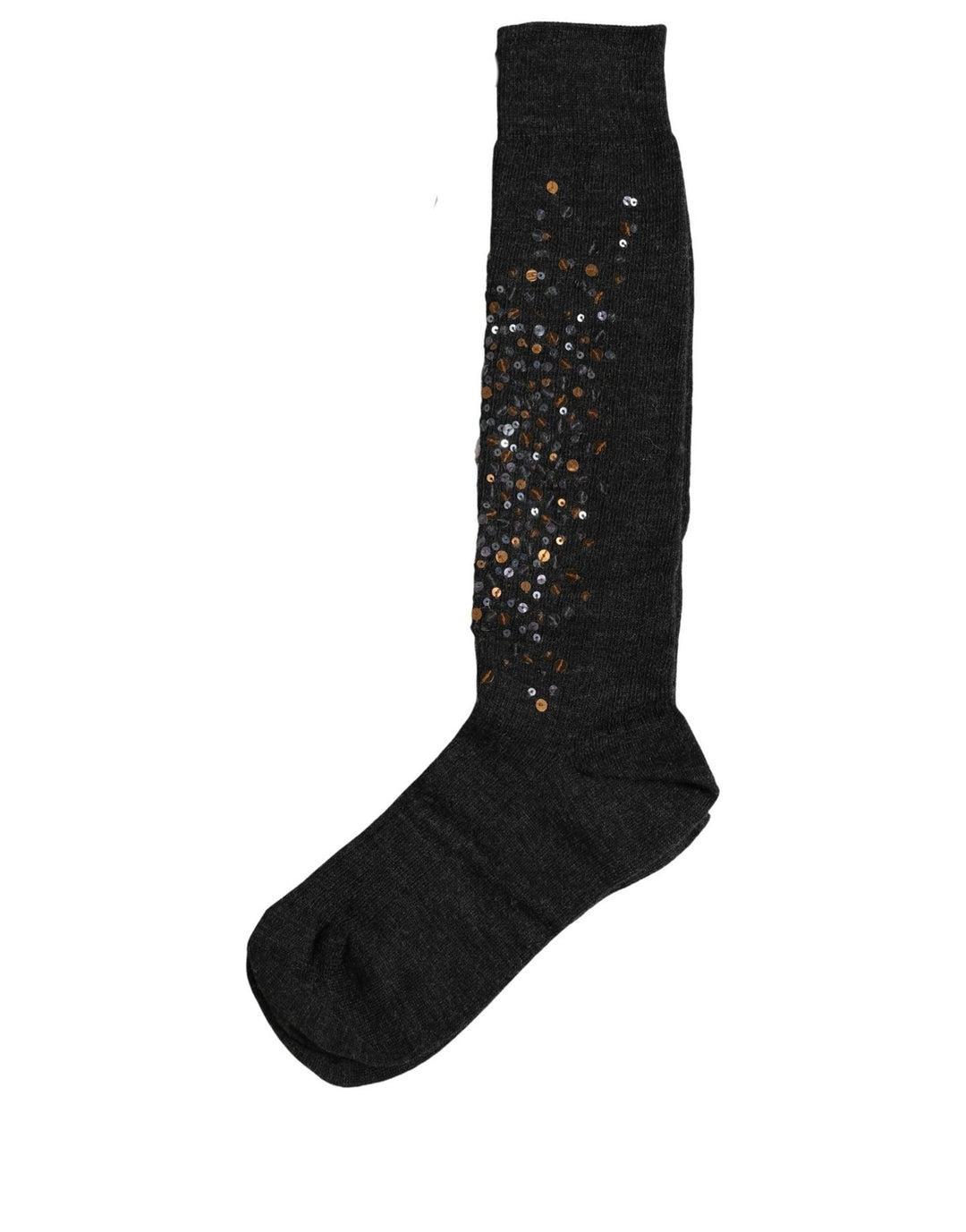Dolce &amp; Gabbana Dark Gray Sequined Wool Knee High Accessory Socks