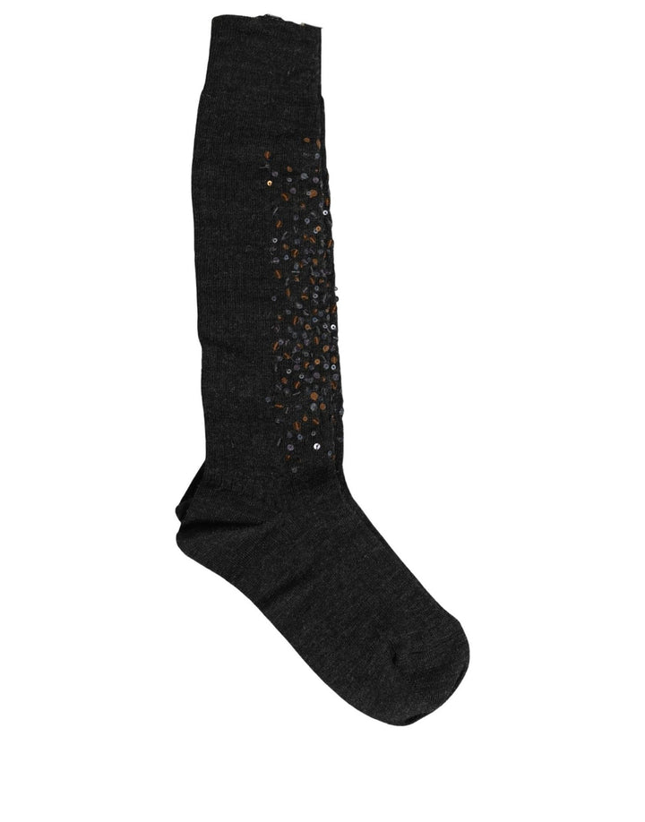 Dolce &amp; Gabbana Dark Gray Sequined Wool Knee High Accessory Socks