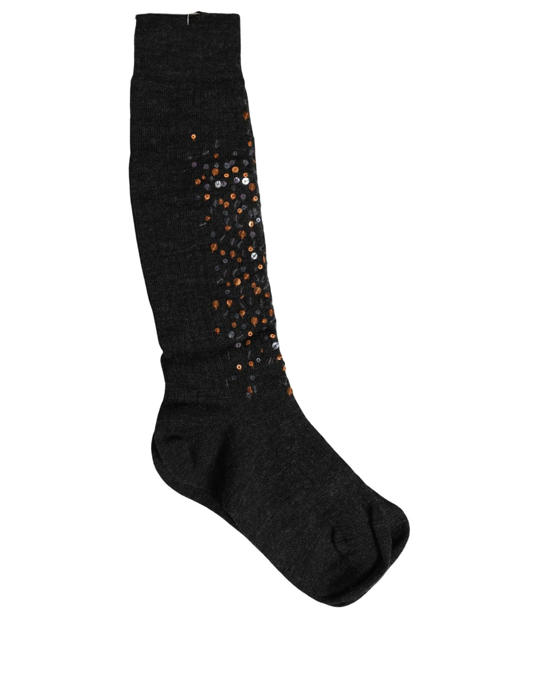 Dolce &amp; Gabbana Dark Gray Sequined Wool Knee High Accessory Socks