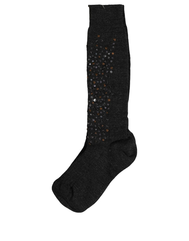 Dolce &amp; Gabbana Dark Gray Sequined Wool Knee High Accessory Socks
