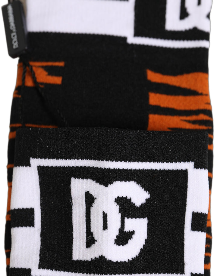 Dolce &amp; Gabbana Orange Black Tiger Stripe Knee High Accessory Socks