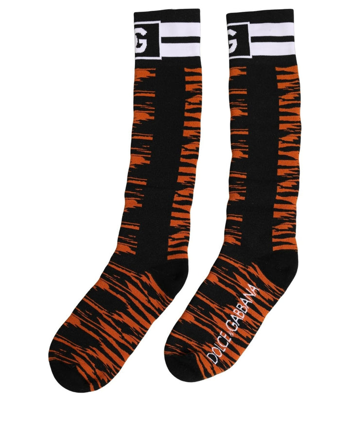 Dolce &amp; Gabbana Orange Black Tiger Stripe Knee High Accessory Socks