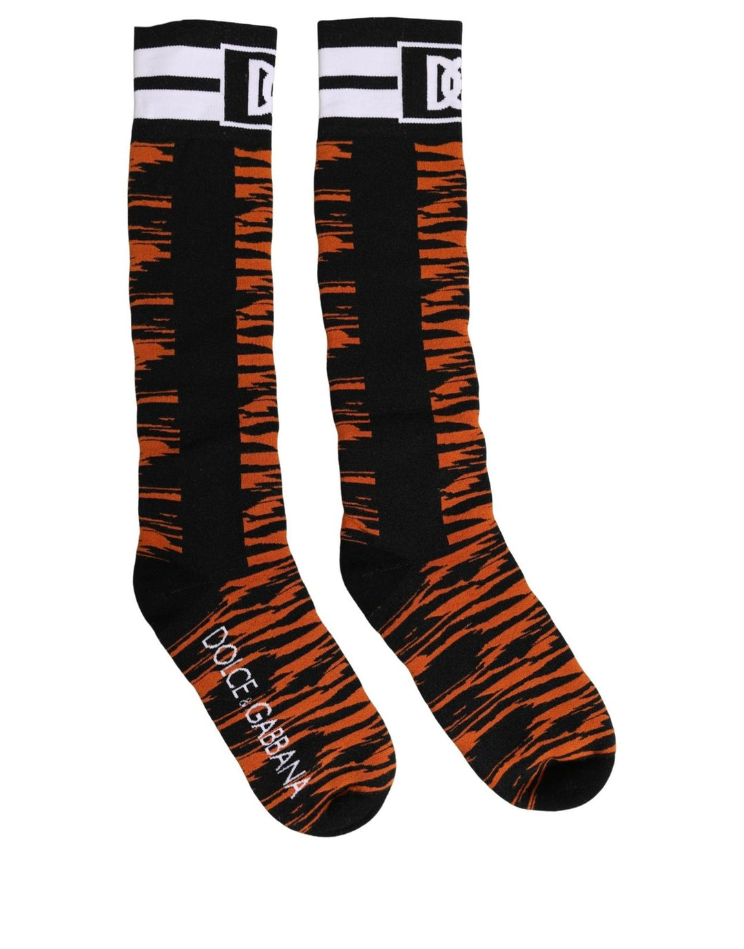 Dolce &amp; Gabbana Orange Black Tiger Stripe Knee High Accessory Socks