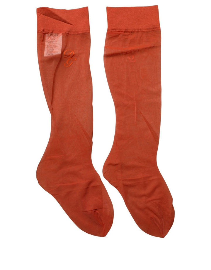 Dolce &amp; Gabbana Orange Knee High Sheer Nylon Accessory Socks