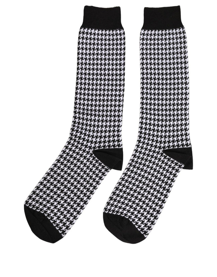 Dolce &amp; Gabbana Black White Houndstooth Mid Calf Accessory Socks