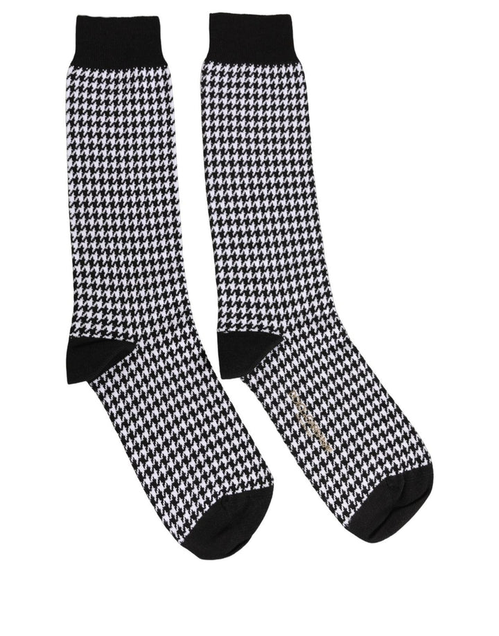 Dolce &amp; Gabbana Black White Houndstooth Mid Calf Accessory Socks