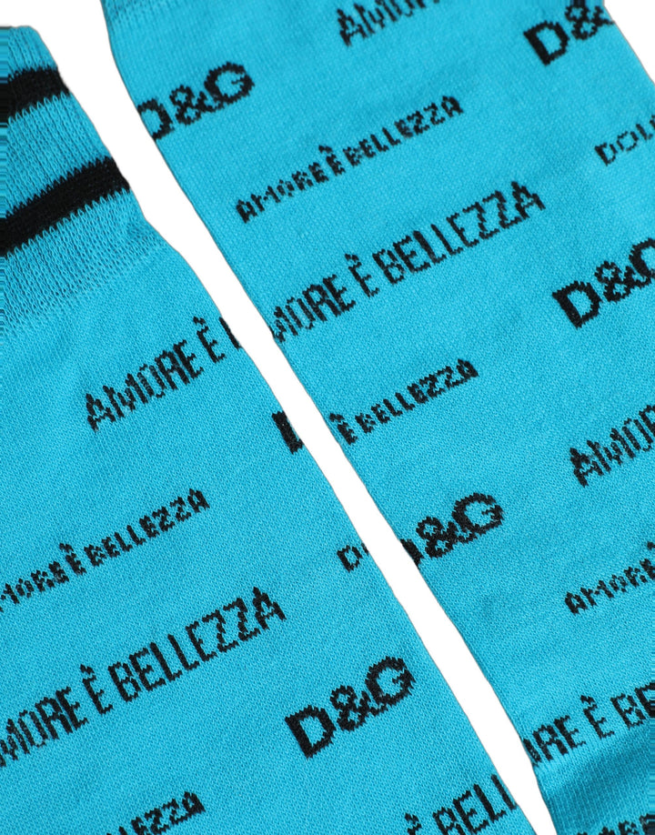 Dolce &amp; Gabbana Light Blue Cotton Logo Mid Calf Accessory Socks