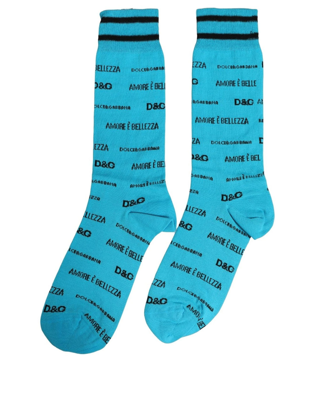 Dolce &amp; Gabbana Light Blue Cotton Logo Mid Calf Accessory Socks