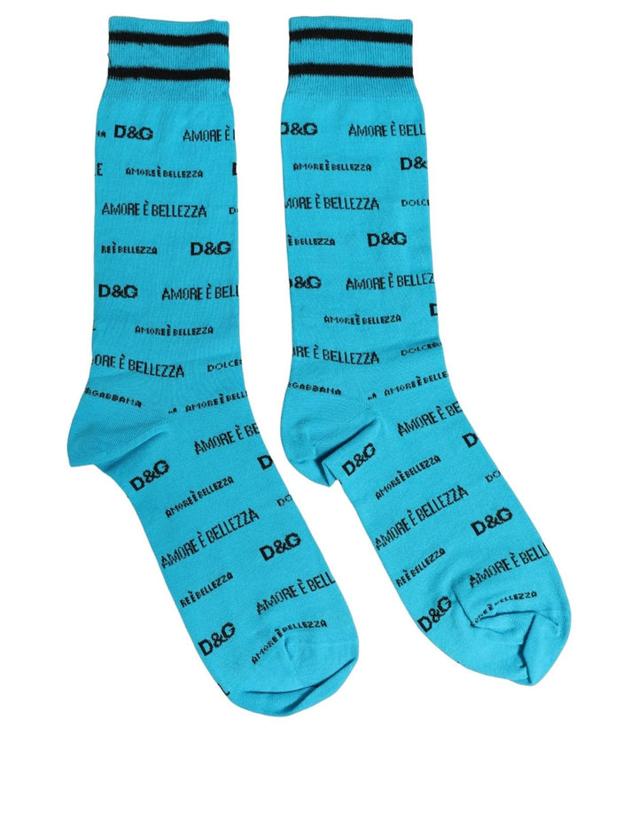 Dolce &amp; Gabbana Light Blue Cotton Logo Mid Calf Accessory Socks