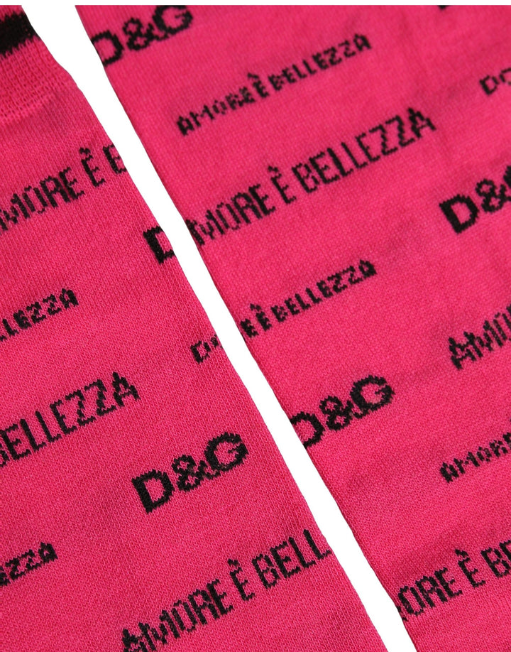 Dolce &amp; Gabbana Pink Cotton Logo Print Mid Calf Accessory Socks