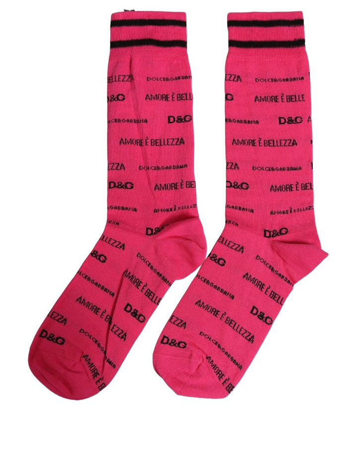 Dolce &amp; Gabbana Pink Cotton Logo Print Mid Calf Accessory Socks