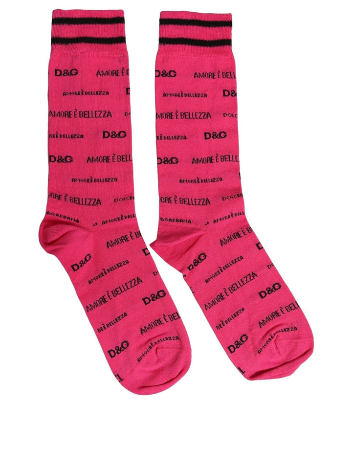 Dolce &amp; Gabbana Pink Cotton Logo Print Mid Calf Accessory Socks