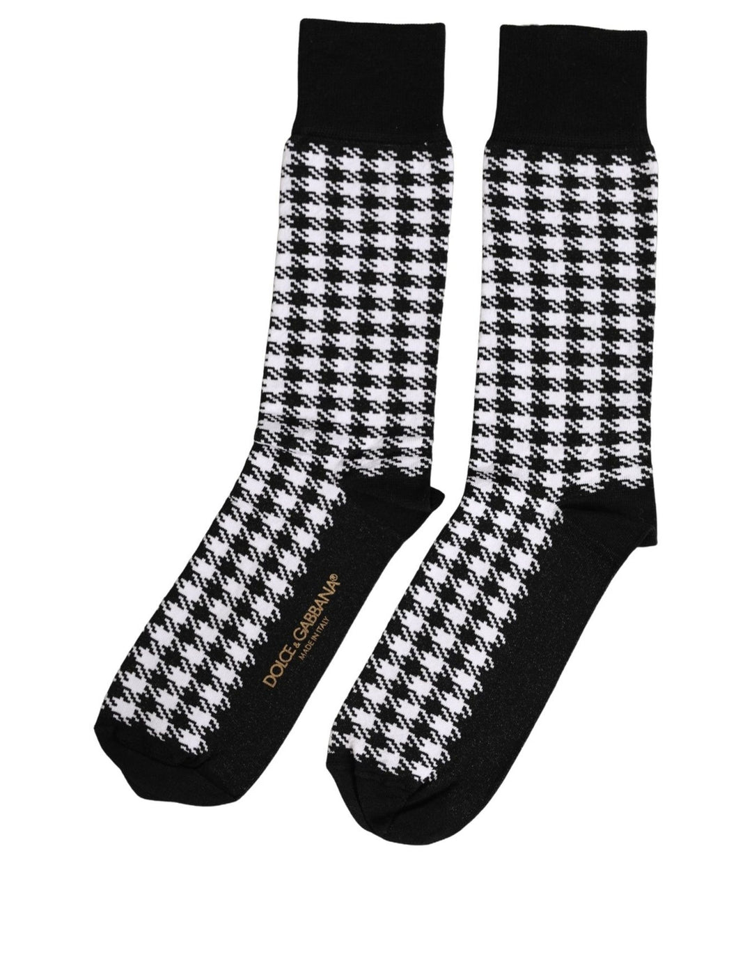 Dolce &amp; Gabbana Black White Houndstooth Mid Calf Accessory Socks