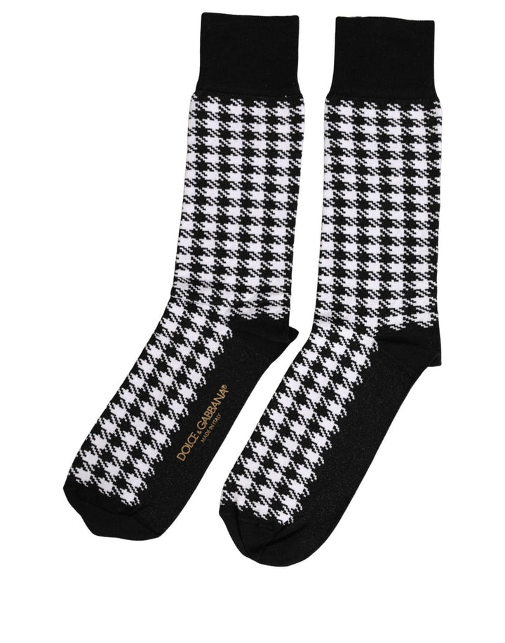 Dolce &amp; Gabbana Black White Houndstooth Mid Calf Accessory Socks