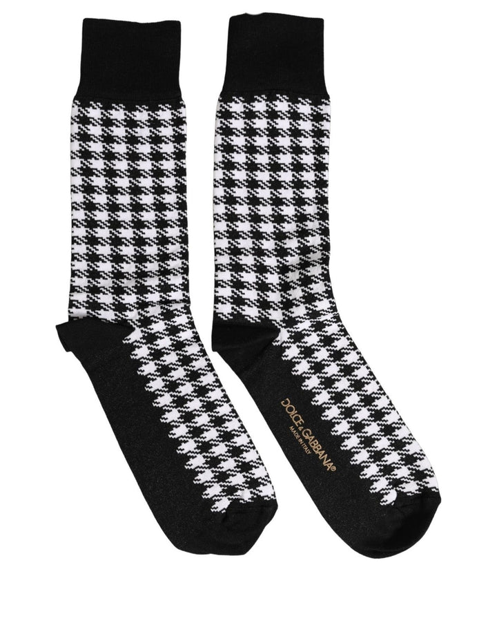 Dolce &amp; Gabbana Black White Houndstooth Mid Calf Accessory Socks