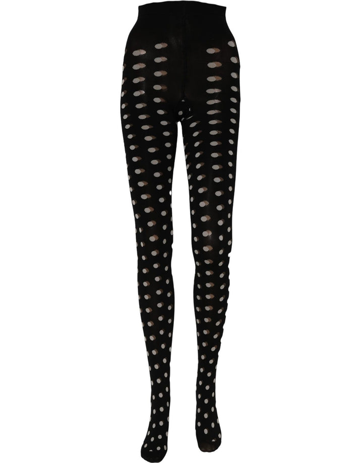 Dolce &amp; Gabbana Black Polka Dot Fishnet Pantyhose Stockings Socks