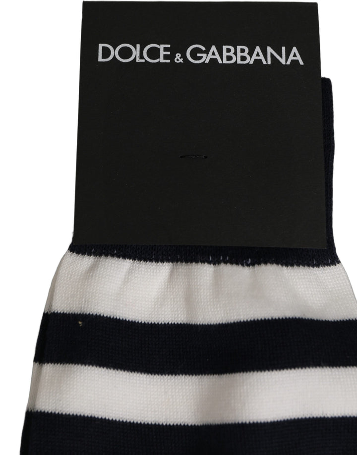 Dolce &amp; Gabbana Black White Stripes Cotton Mid Calf Accessory Socks