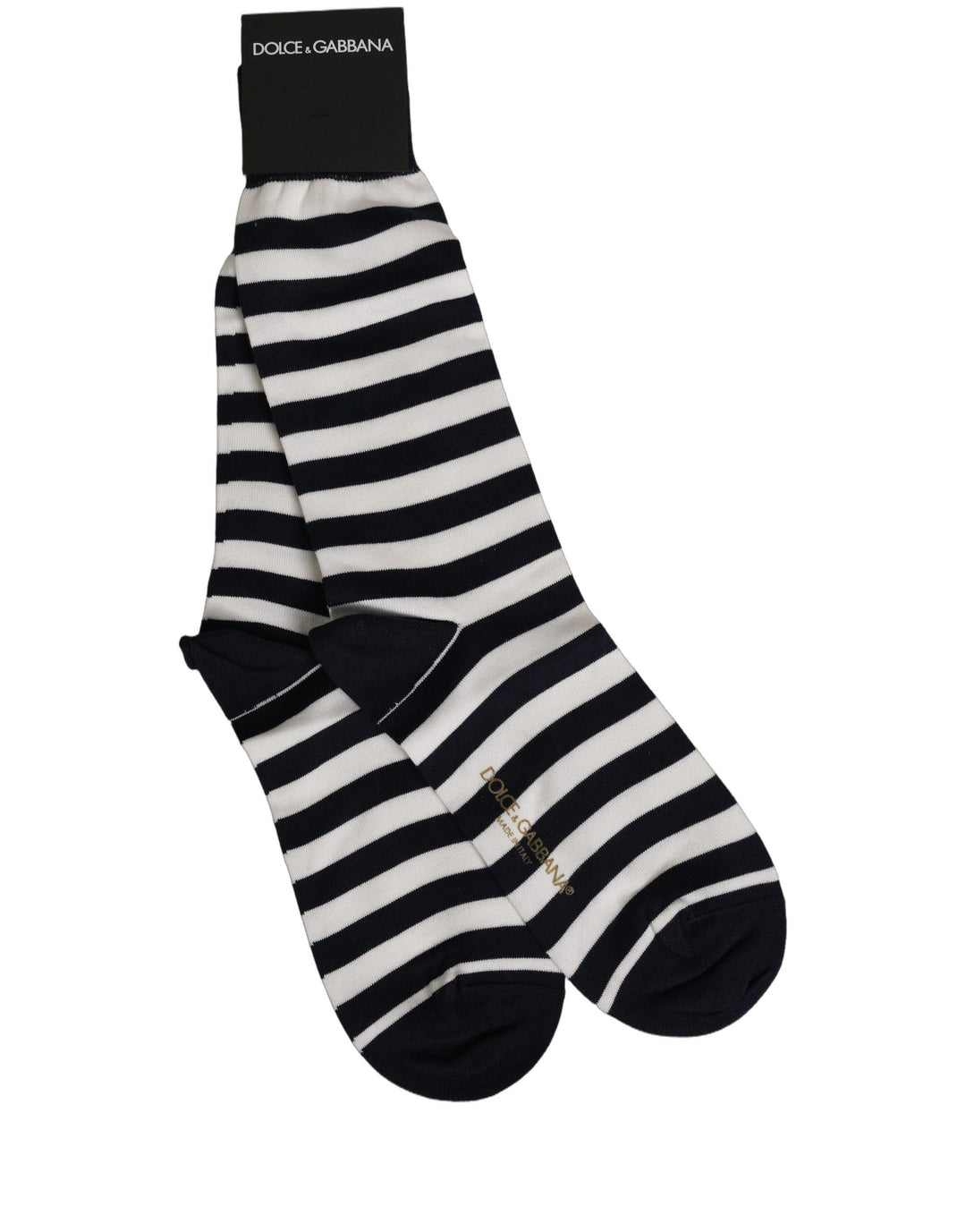 Dolce &amp; Gabbana Black White Stripes Cotton Mid Calf Accessory Socks