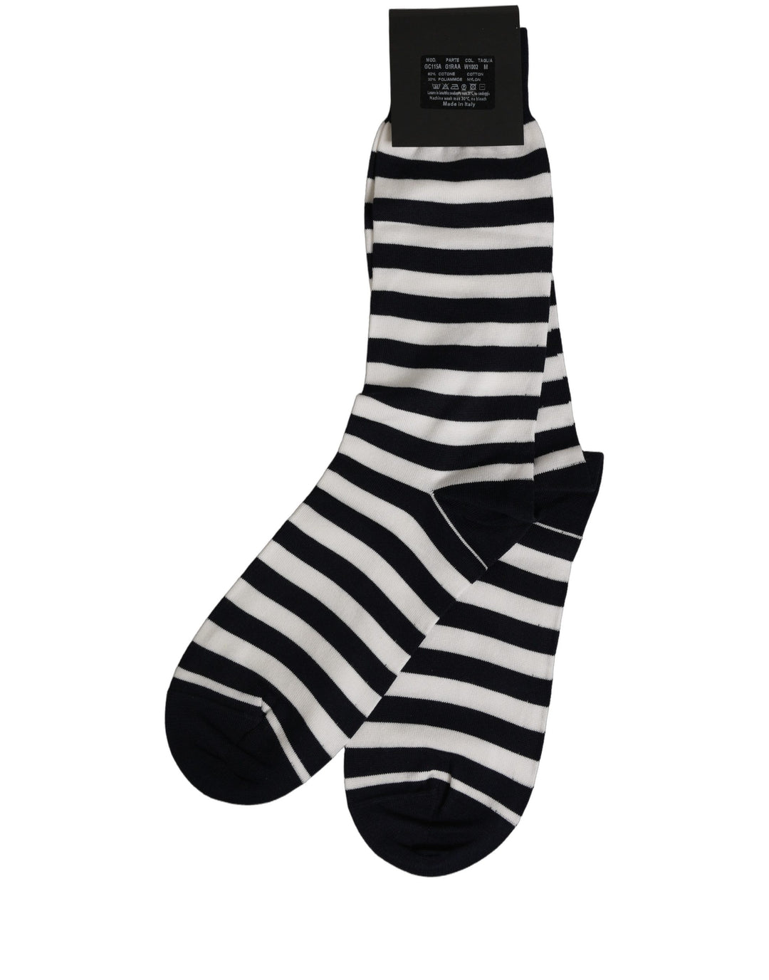 Dolce &amp; Gabbana Black White Stripes Cotton Mid Calf Accessory Socks