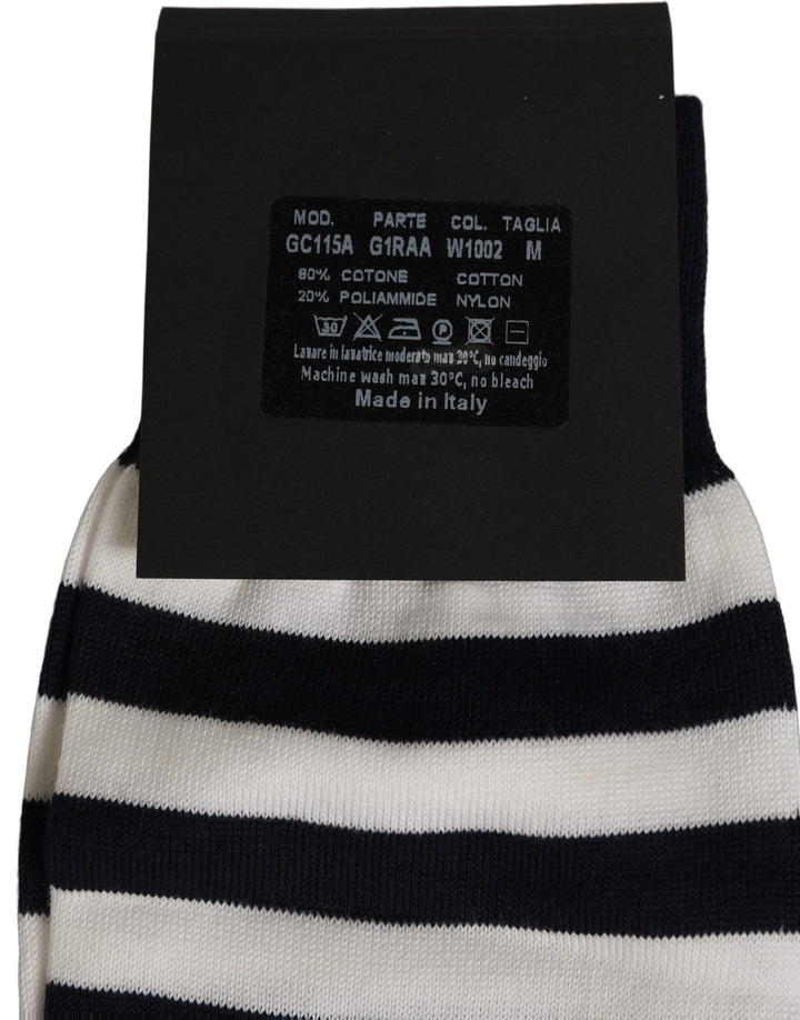 Dolce &amp; Gabbana Black White Stripes Cotton Mid Calf Accessory Socks