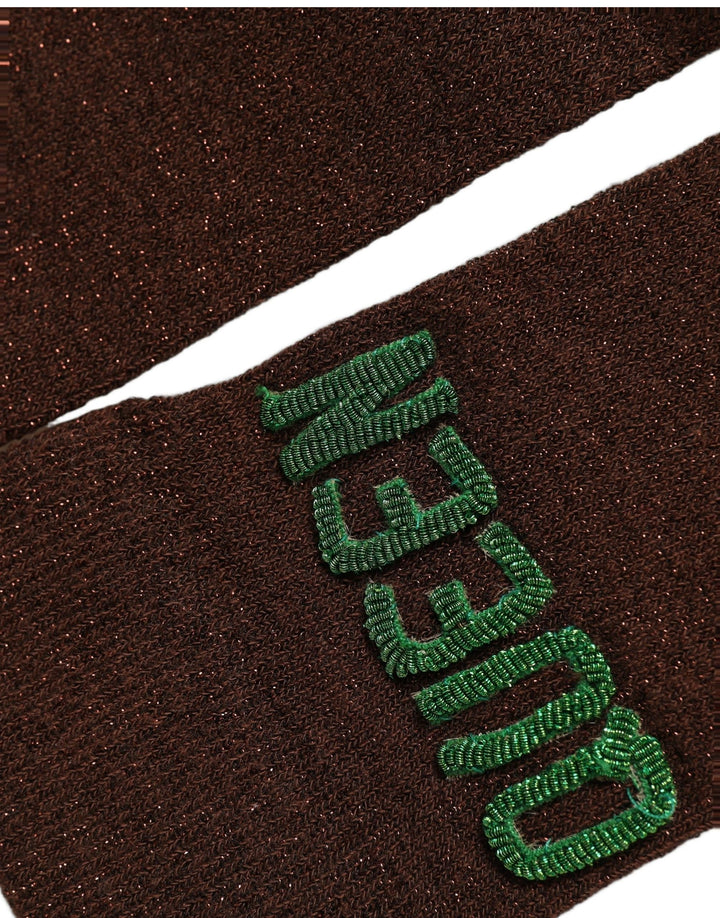 Dolce &amp; Gabbana Brown Embroidered Cotton Mid Calf Accessory Socks