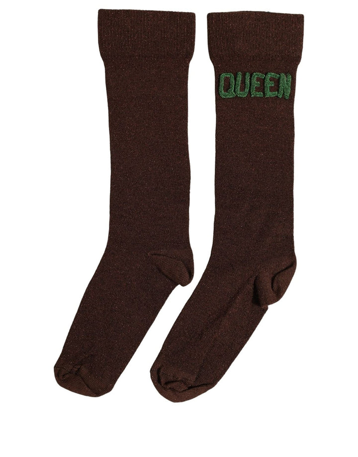 Dolce &amp; Gabbana Brown Embroidered Cotton Mid Calf Accessory Socks