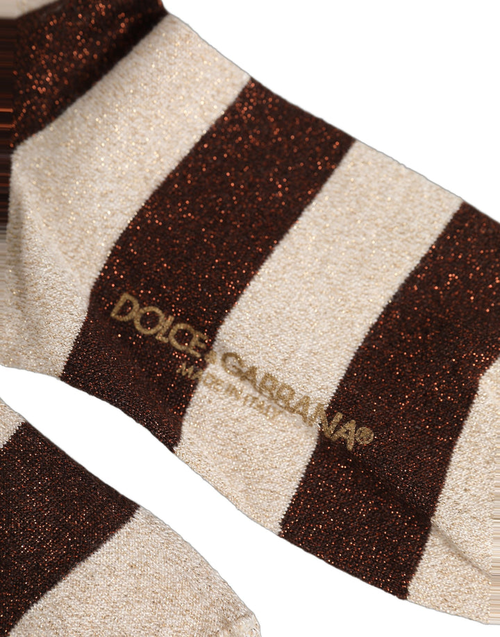 Dolce &amp; Gabbana Brown Beige Stripes Mid Calf Accessory Socks