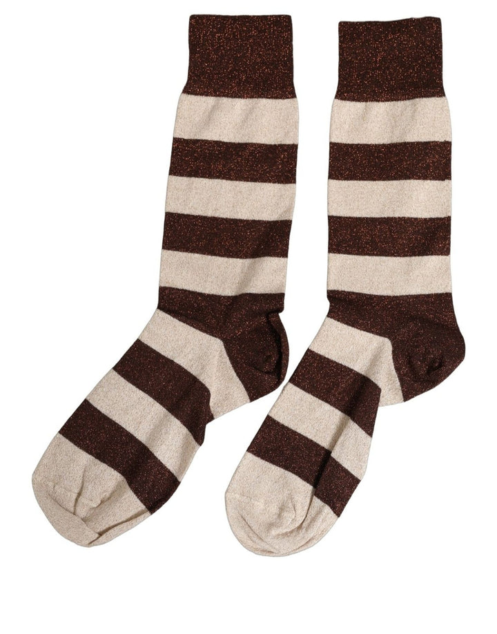Dolce &amp; Gabbana Brown Beige Stripes Mid Calf Accessory Socks