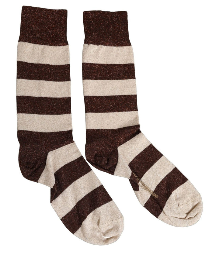 Dolce &amp; Gabbana Brown Beige Stripes Mid Calf Accessory Socks