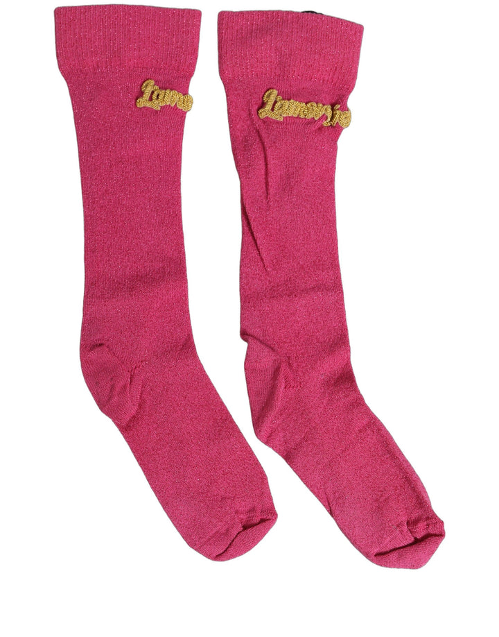 Dolce &amp; Gabbana Pink Embroidered Cotton Mid Calf Accessory Socks